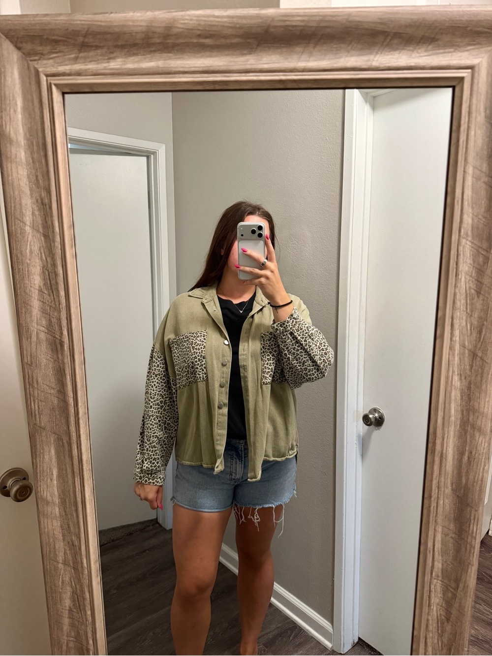 Olive Green Leopard Sleeve Utility Jacket